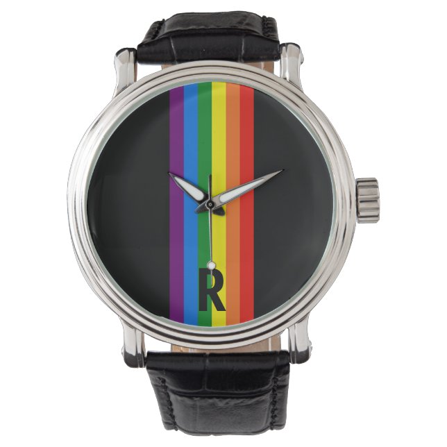 Montre Stripes arc-en-ciel sur Gay pride noir Personnalis (devant)