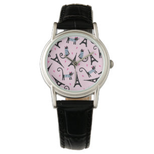 Montre Style Français Chat Habillé Avec Motif Tour Eiffel