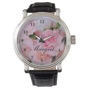 Montre style vintage rose floral photo art personnalisé