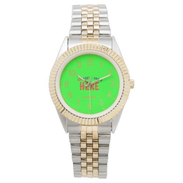 MONTRE STYLISH MODERNE SILVERY GOLDEN NEON VERT MARQUE (devant)