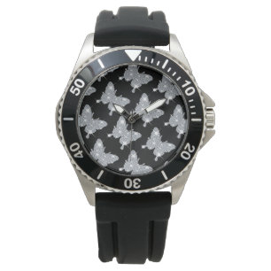 Montre Stylish noir faux brillant diamant papillon watc