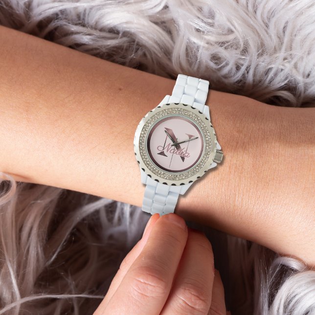 Montre Stylish Pink Rose Gold N Monogram Watch (Créateur téléchargé)