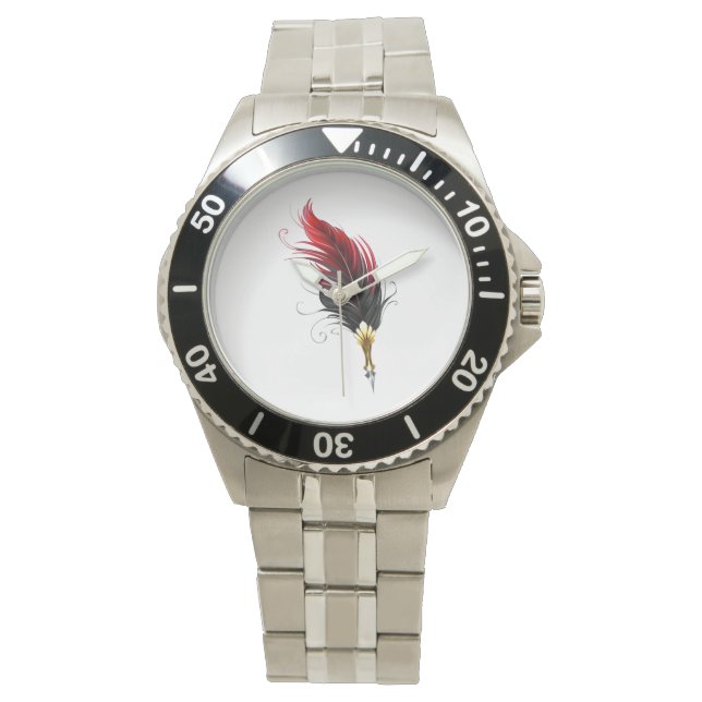 Montre Stylo rouge en plumes avec nib or (devant)