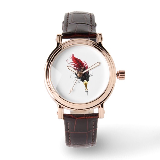 Montre Stylo rouge en plumes avec nib or (Recto)