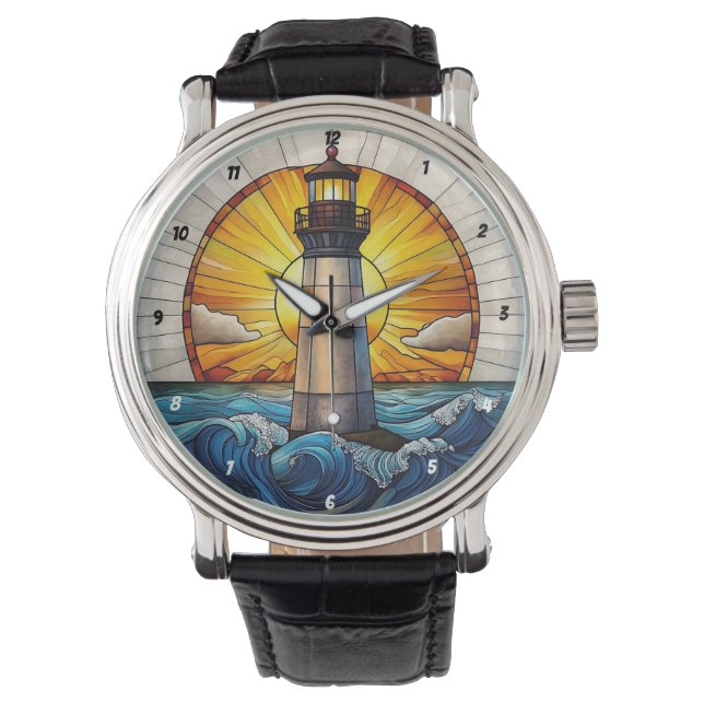 Montre Sunny Lighthouse Waves Stained Glass (devant)