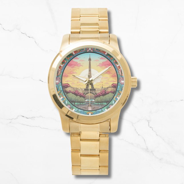 Montre Sunset Paris Tour Eiffel Paris Français Floral (Créateur téléchargé)