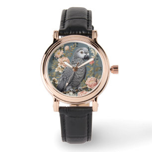 Montre Superbe Perroquet Gray Africain Avec Élégantes Flo