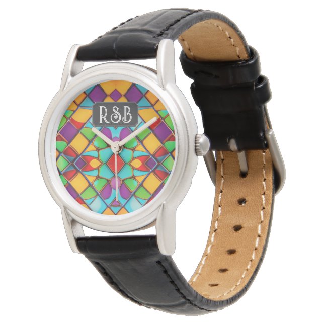 Montre Superbe vitrail Peint Décor ajouter initiales (Incliné)