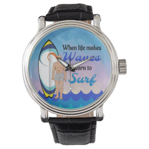 Montre Surboard Ocean Waves Blue Motivational Quote