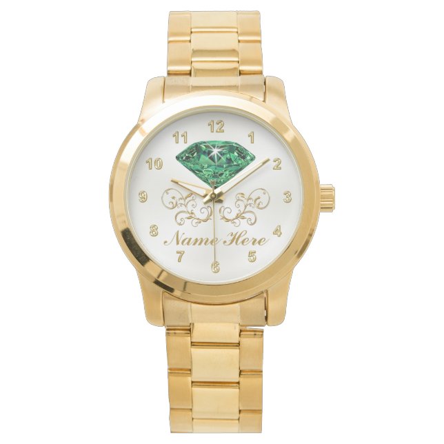 Montre Surveille d'émeraude personnalisée pour elle (devant)