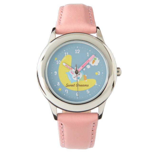 Montre Sweet Dreams Cute Bunny sur la Lune (devant)