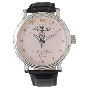 Montre Symbole Caduceus Blush Gold   Infirmières infirmiè