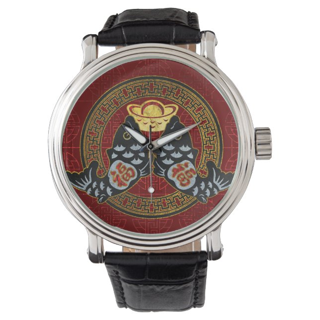 Montre Symbole de bonne fortune avec Koi Poisson et pièce (devant)