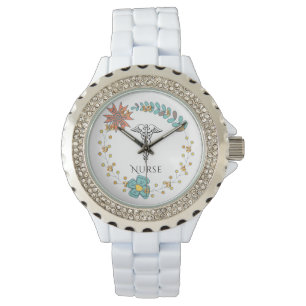 Montre Symbole de Caduceus Boho floral   Infirmières et i