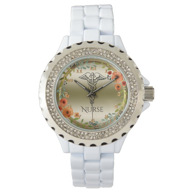 Montre Symbole de Caduceus Floral | Infirmières infirmièr (devant)