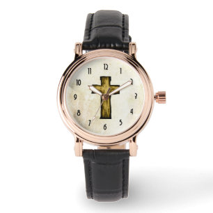 Montre Symbole de croix en bois de foi et d'espoir