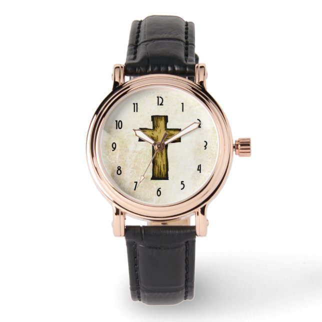 Montre Symbole de croix en bois de foi et d'espoir (Recto)