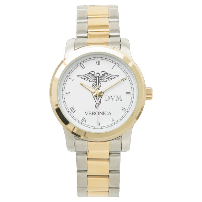 Montre Symbole de médecine vétérinaire Caduceus Nom perso (devant)