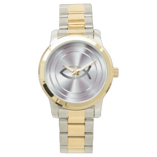 Montre Symbole de poisson chrétien   chrome argenté