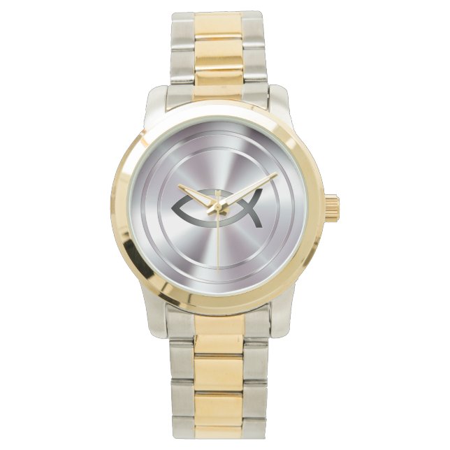 Montre Symbole de poisson chrétien | chrome argenté (devant)