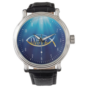 Montre Symbole de poisson chrétien Ichtys   Cadeaux d'in