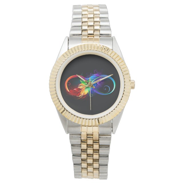 Montre Symbole d'infini avec plume arc-en-ciel (devant)