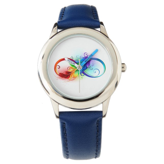 Montre Symbole d'infini avec plume arc-en-ciel (devant)