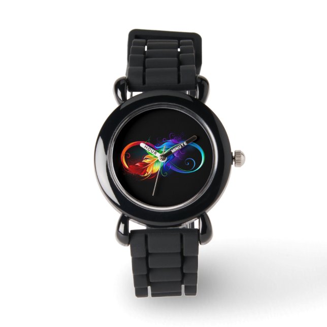 Montre Symbole d'infini avec plume arc-en-ciel (Recto)