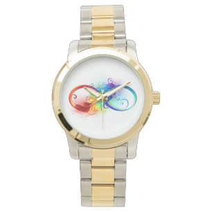Montre Symbole d'infini avec plume arc-en-ciel