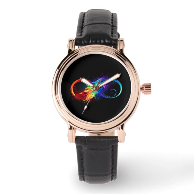 Montre Symbole d'infini avec plume arc-en-ciel (Recto)