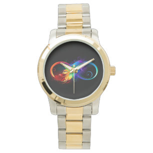 Montre Symbole d'infini avec plume arc-en-ciel