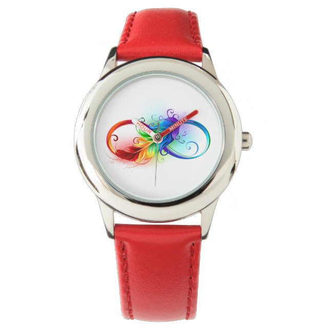 Montre Symbole d'infini avec plume arc-en-ciel (devant)