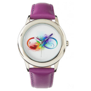 Montre Symbole d'infini avec plume arc-en-ciel