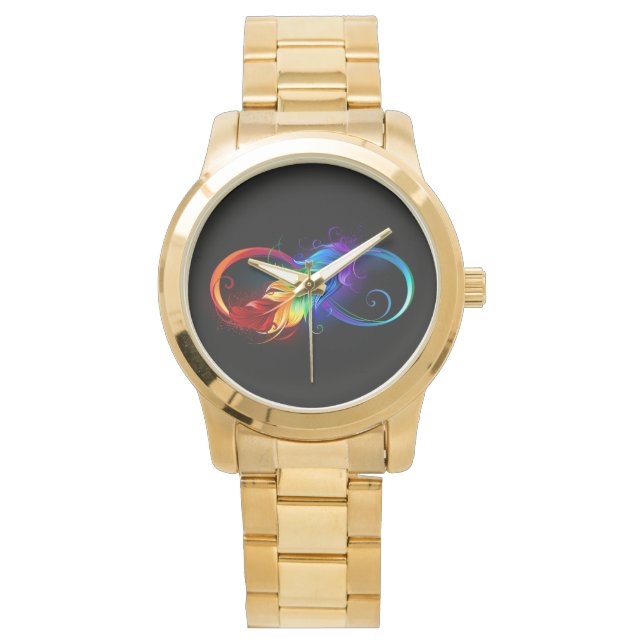 Montre Symbole d'infini avec plume arc-en-ciel (devant)