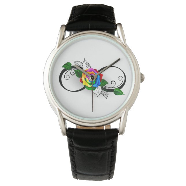 Montre Symbole d'infini avec Rose arc-en-ciel (devant)