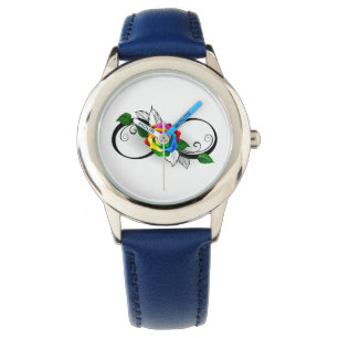 Montre Symbole d'infini avec Rose arc-en-ciel