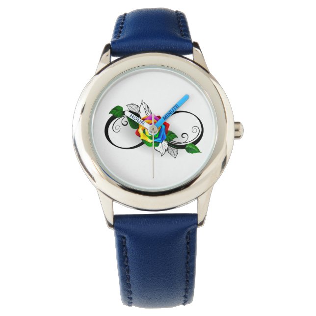 Montre Symbole d'infini avec Rose arc-en-ciel (devant)