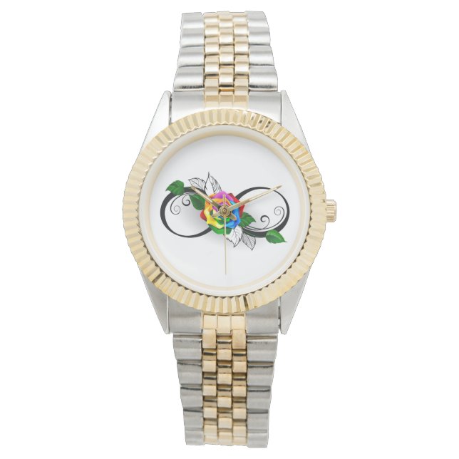Montre Symbole d'infini avec Rose arc-en-ciel (devant)