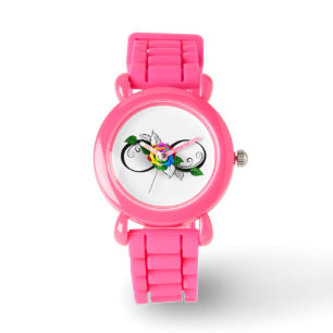 Montre Symbole d'infini avec Rose arc-en-ciel