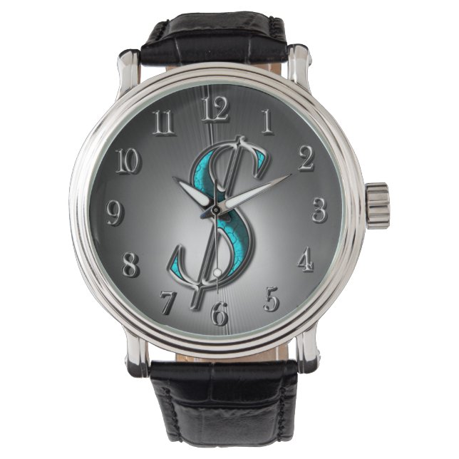 Montre Symbole Dollar imprimé Turquoise et Argent (devant)