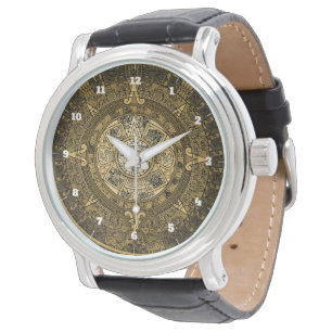 MONTRE SYMBOLE D'OR DE CALENDRIER EN PIERRE SUN AZTEC