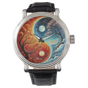 Montre Symbole Intriqué du Yin-Yang Montrant le Feu et l'