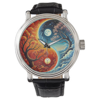 Montre Symbole Intriqué du Yin-Yang Montrant le Feu et l'