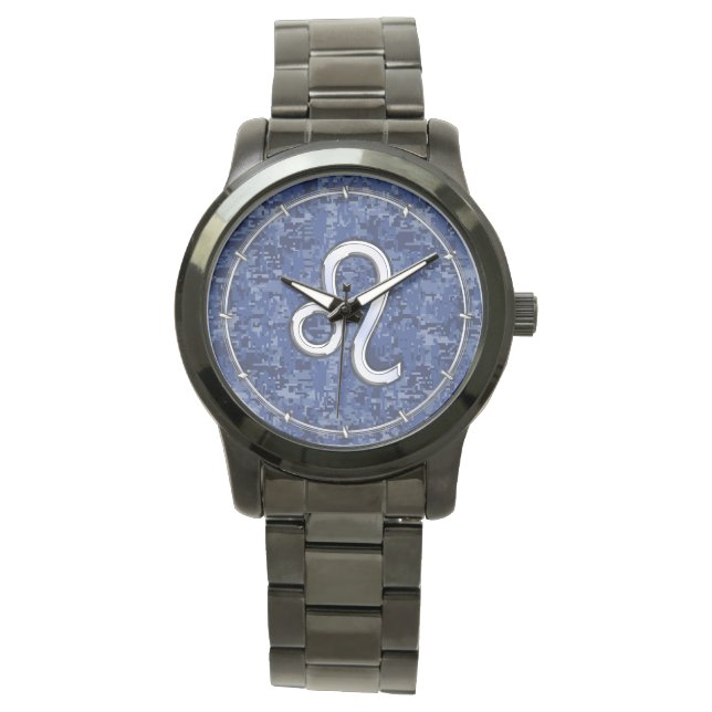 Montre Symbole Leo Zodiac sur la Camo numérique bleu mari (devant)