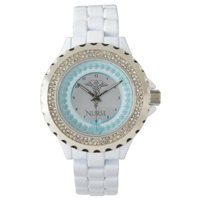 Montre Symbole Médicale de Caduceus | Infirmières Turquoi (devant)