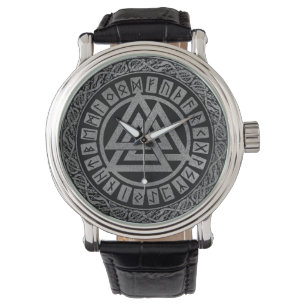 Montre Symbole métallique argenté de Valknut sur le mot