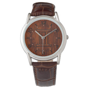 Montre Symbole moderne Gemini Zodiac sur Mahogany comme D