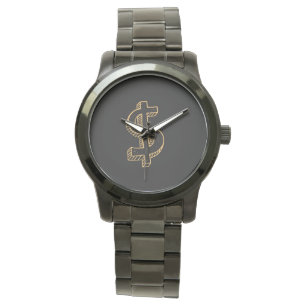 Montre Symbole Monogramme Unisex Dollar Noir surdimension
