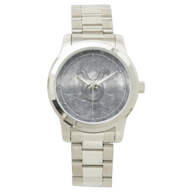 Montre Symbole Taurus Zodiac Grunge Style Argent Distress (devant)