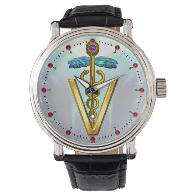 Montre SYMBOLE VÉTÉRINAIRE DE CADUCE D'OR Aqua Blue (devant)